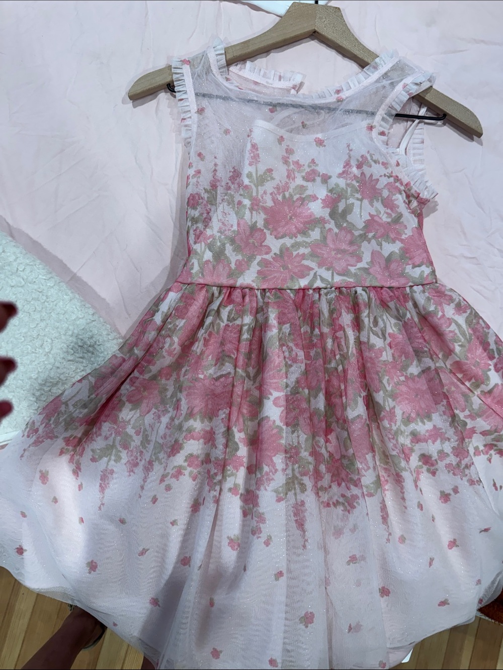 Sleeveless Pink Floral Mesh Party Dress for Girls